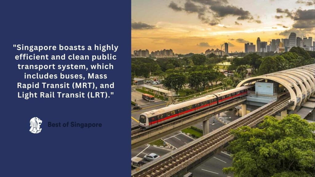Singapore boasts a highly efficient and clean public transport system, which includes buses, Mass Rapid Transit (MRT), and Light Rail Transit (LRT)