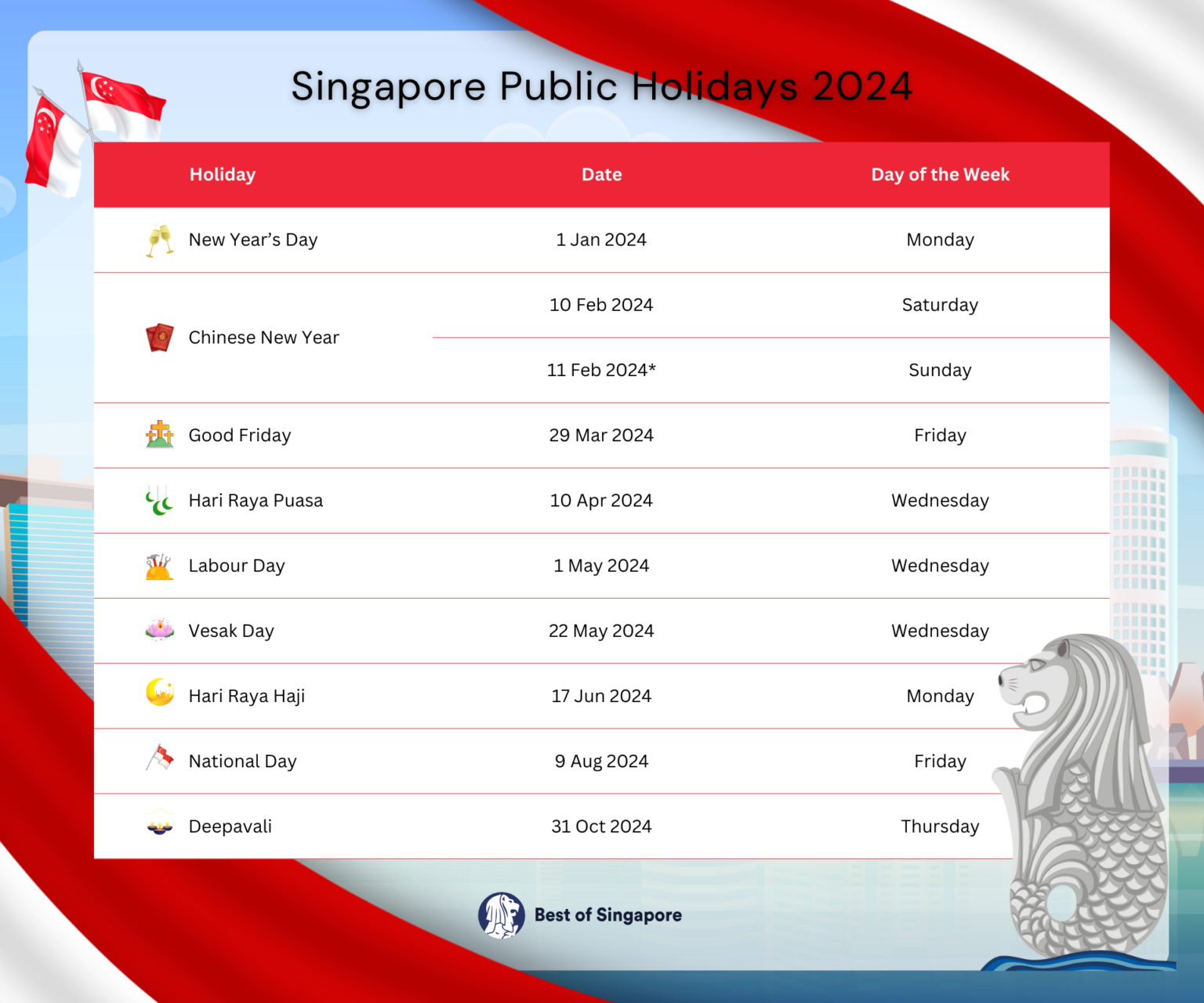 Singapore Public Holidays 2024